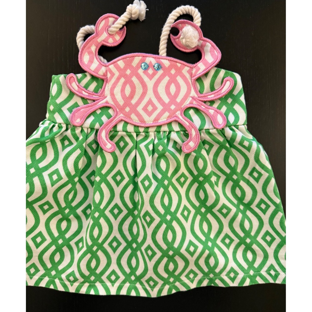Mudpie Baby Crabby Rope Tank Top Infant Girl 12-18m Pink/Green Adjustable Straps